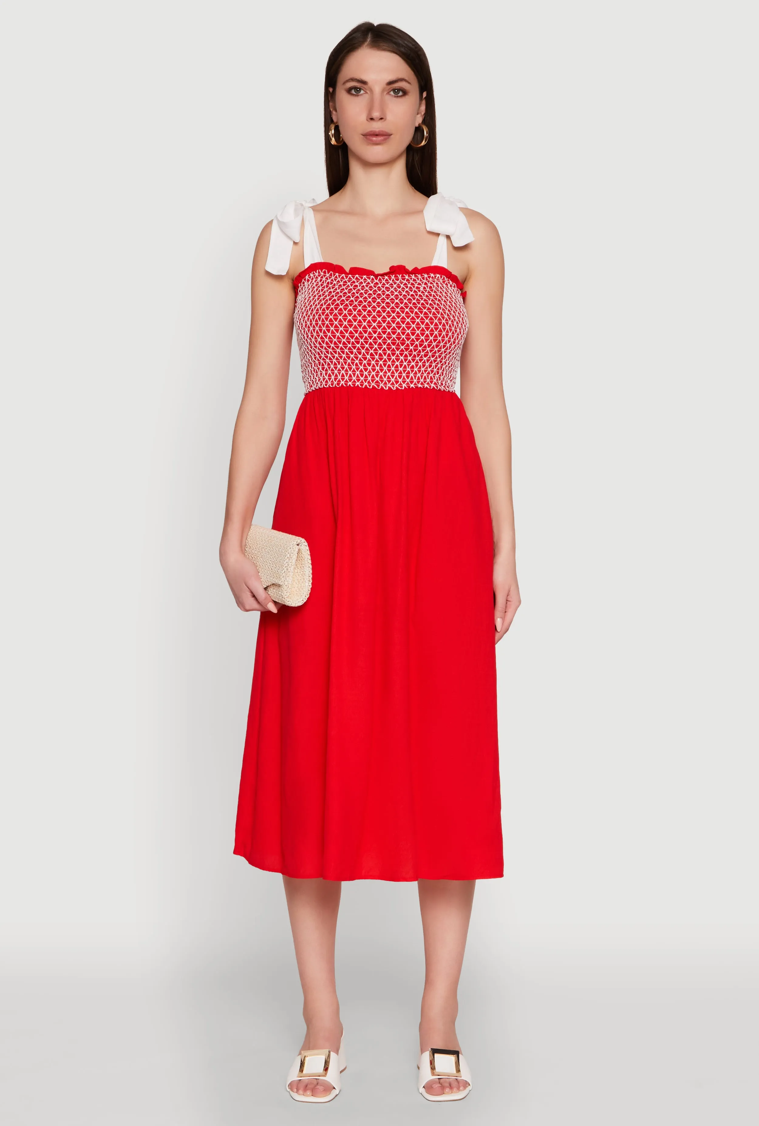 Tie Shoulder Fishnet Detail Midi Dress Opal Glow