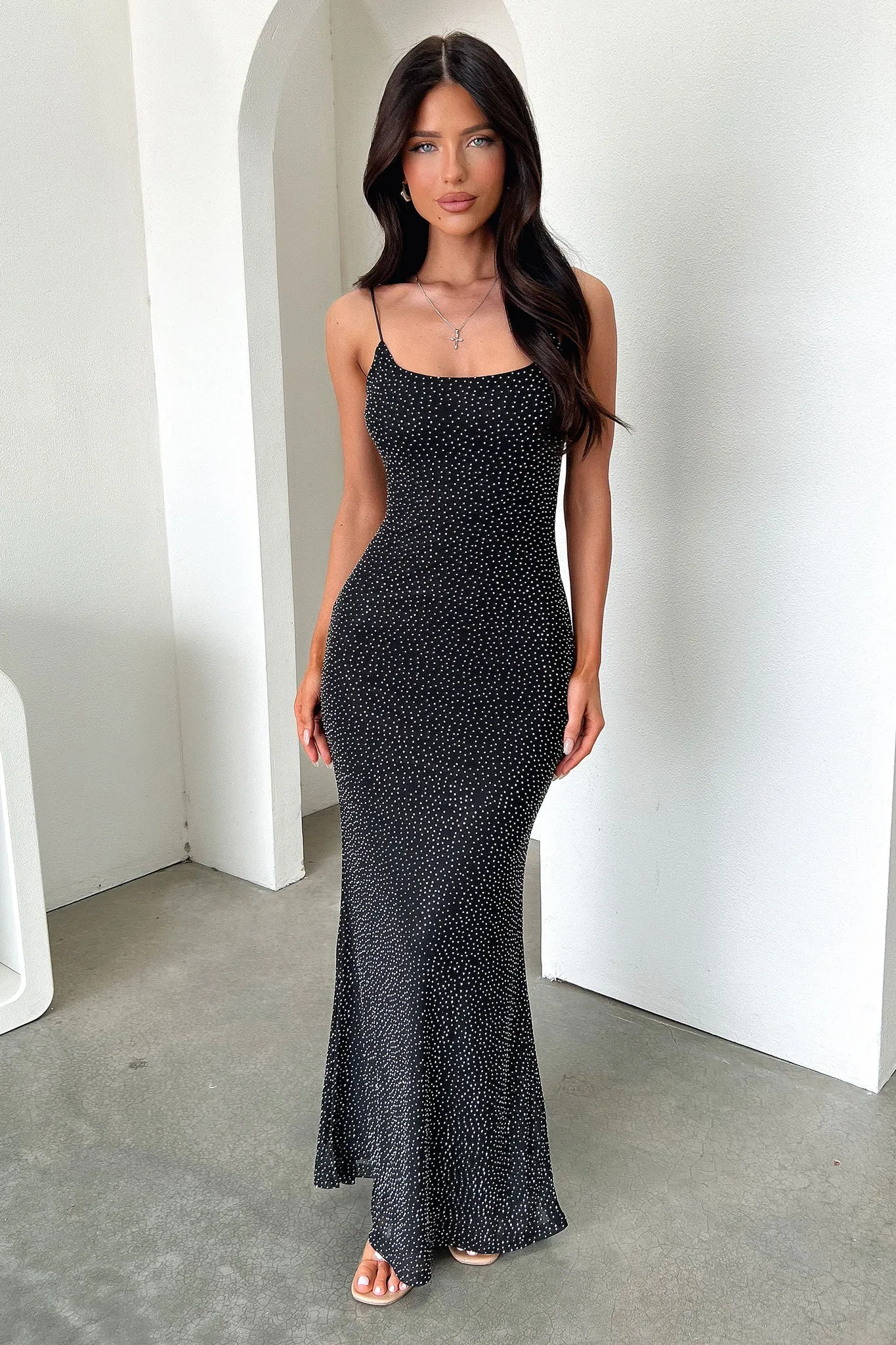 Nalani Embellished Maxi Dress - Black Ruffle Hem Classic sleeveless floor dress