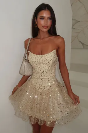 Party Ready Glow Light Blaise Strapless Sequin Mini Dress - Champagne