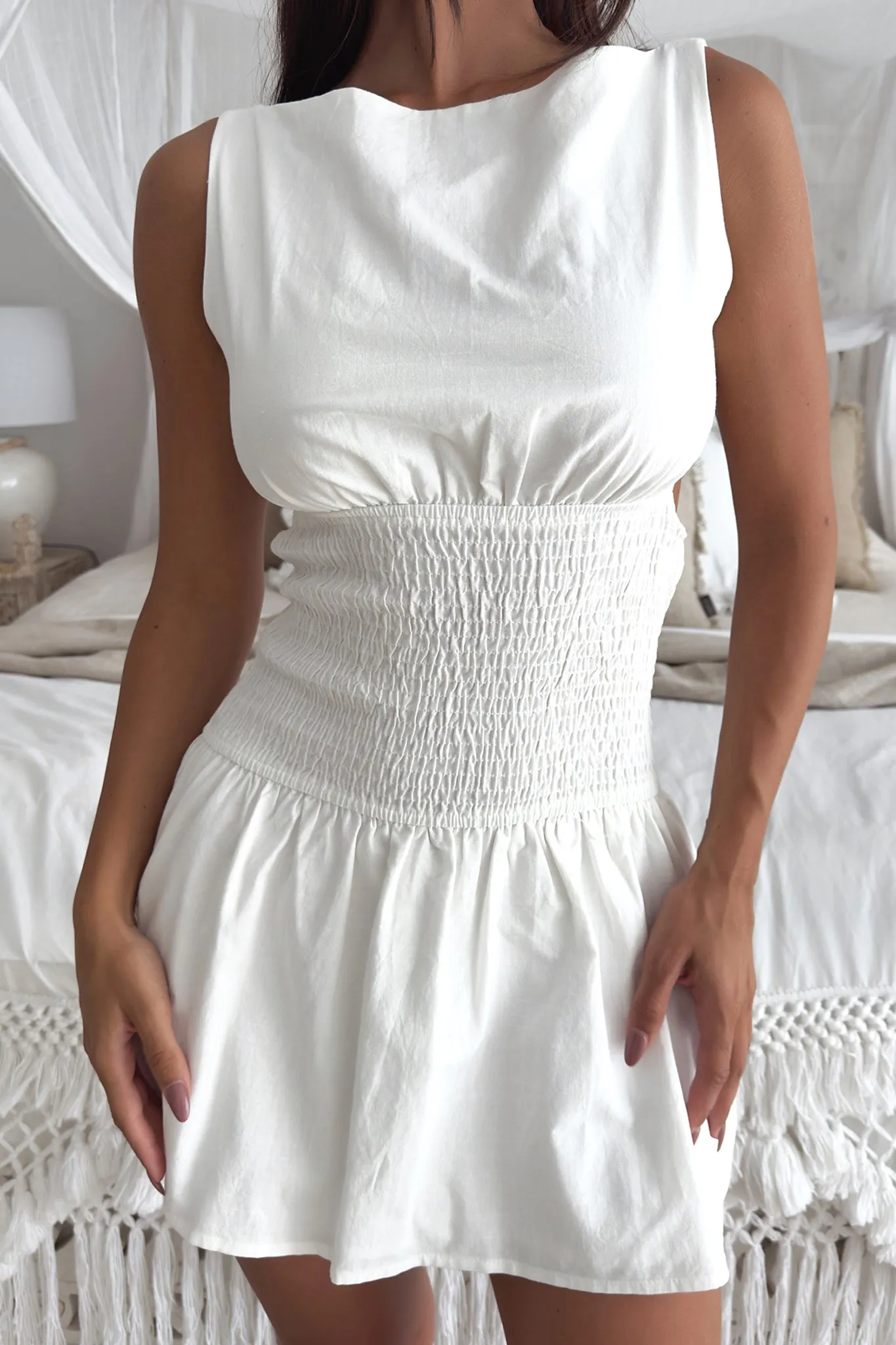 Mara Dress - White Adjustable Ties