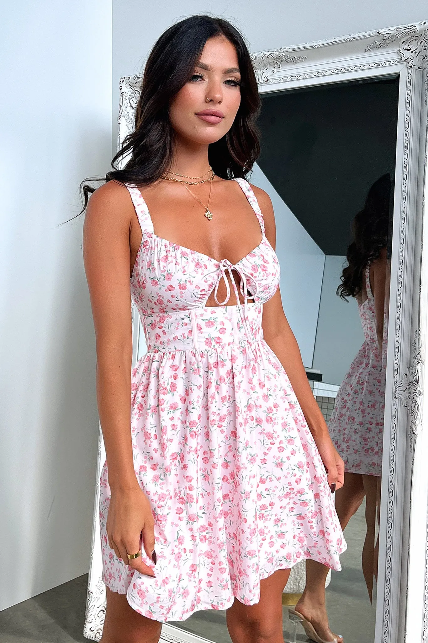 Casual day dress Smart Wear Meznin Dress - Pink Floral