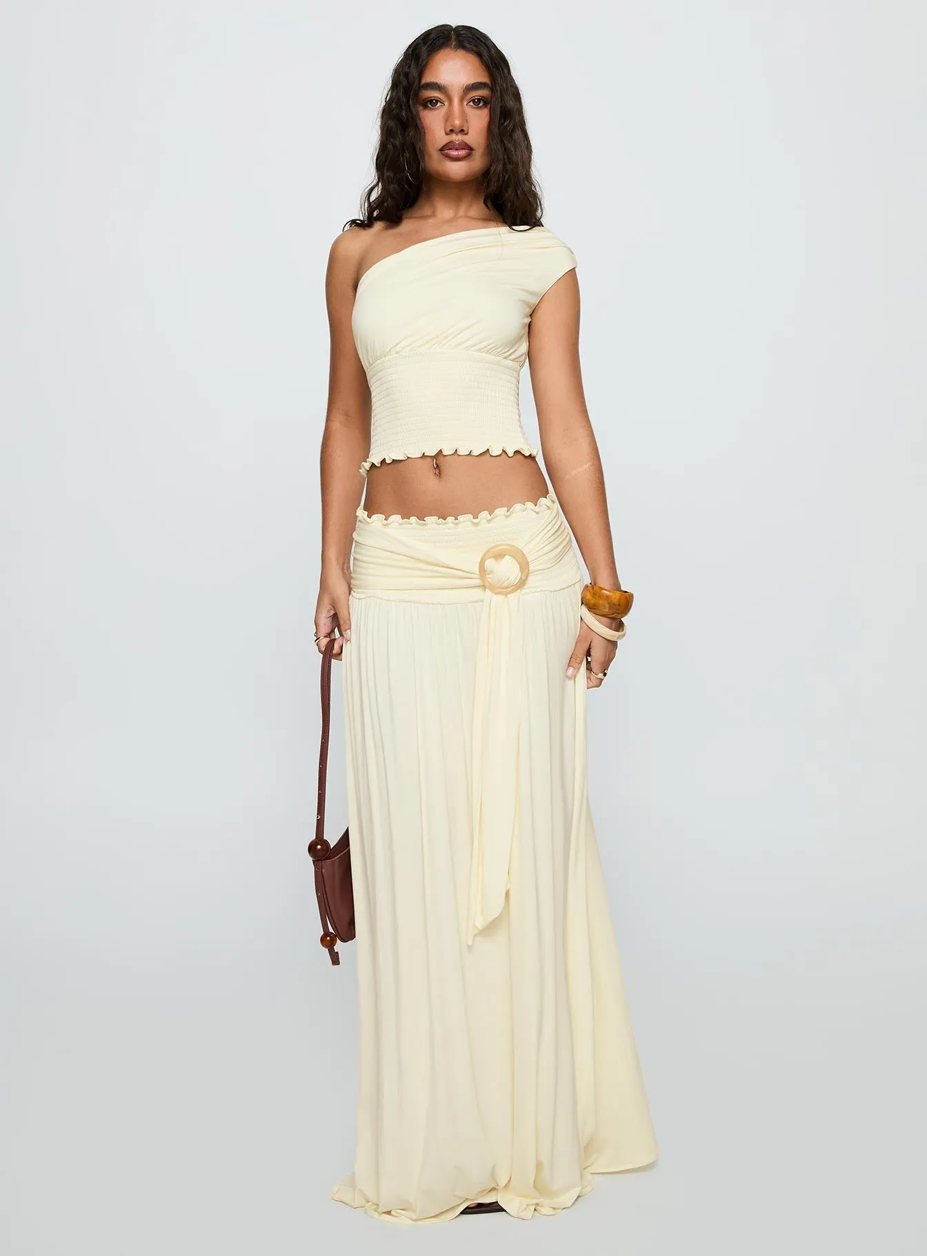 Department Store Style Full Orbit Shirred Maxi Skirt Cream