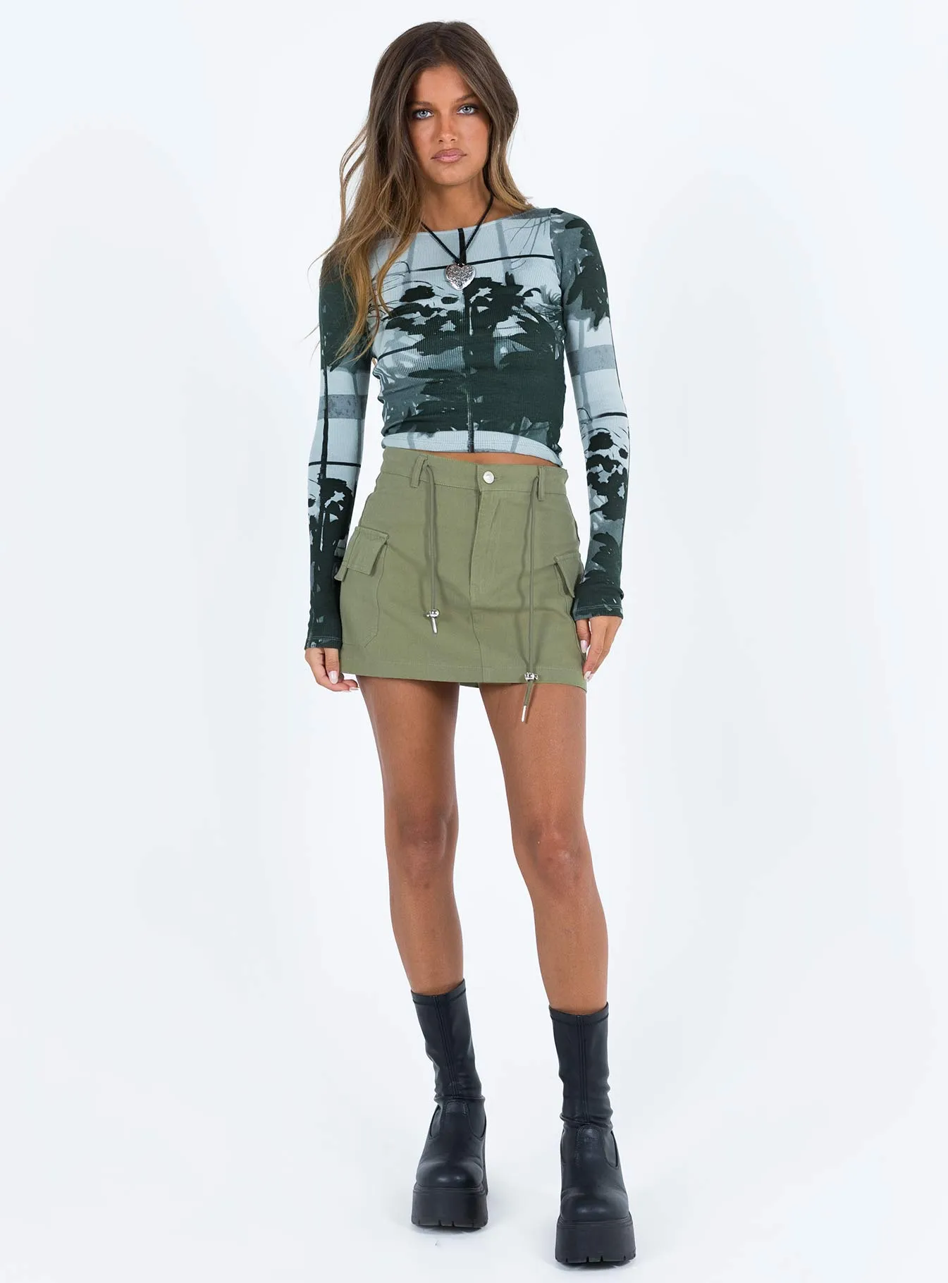 Torres Cargo Mini Skirt Khaki Split hem Delicate Texture
