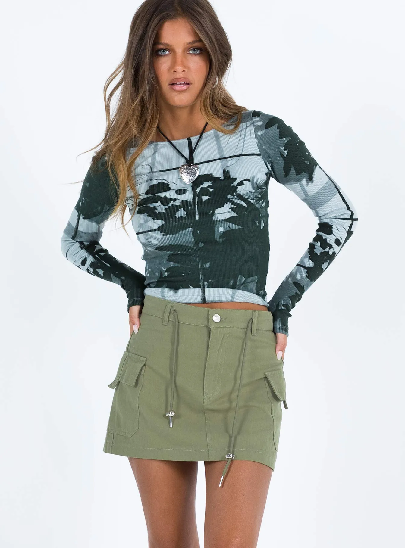 High Shine Torres Cargo Mini Skirt Khaki