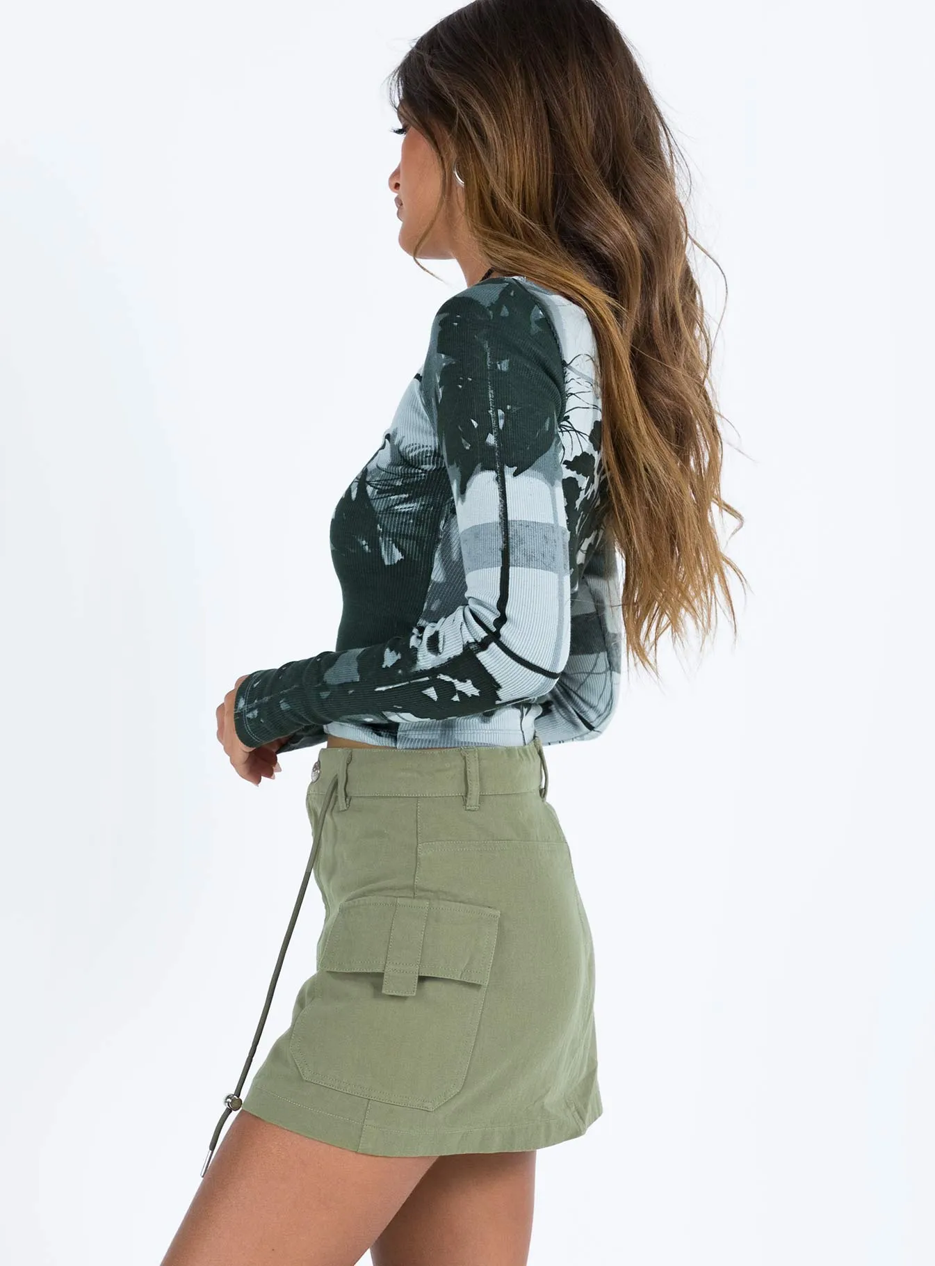 Torres Cargo Mini Skirt Khaki Laser cut