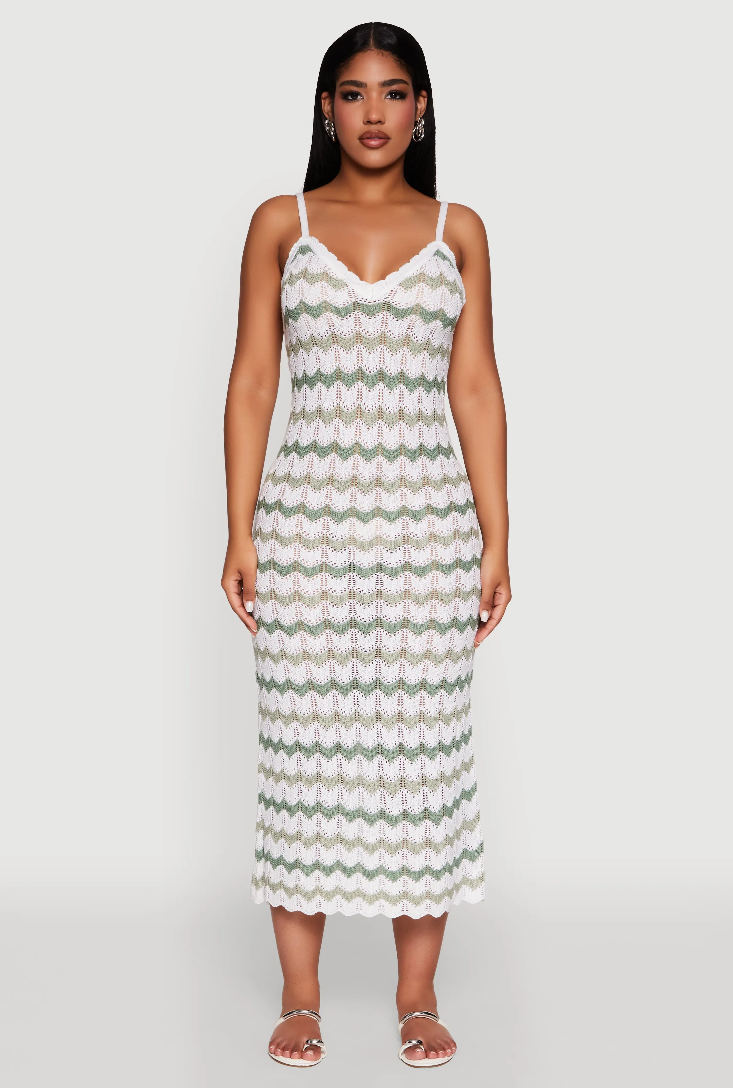 Dress for warm weather pack light Madden Girl Wavy Striped V Neck Sleeveless Crochet Cami Dress