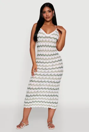 Trendy casual event dress Madden Girl Wavy Striped V Neck Sleeveless Crochet Cami Dress