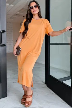 City Mood Work Ready Outfit Jaylen T-Shirt Midi Dress (Orange)