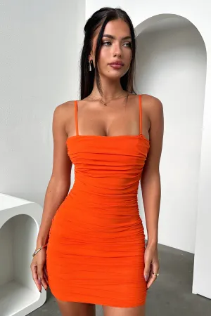 Zena Mesh Mini Dress - Orange Cozy Fashion