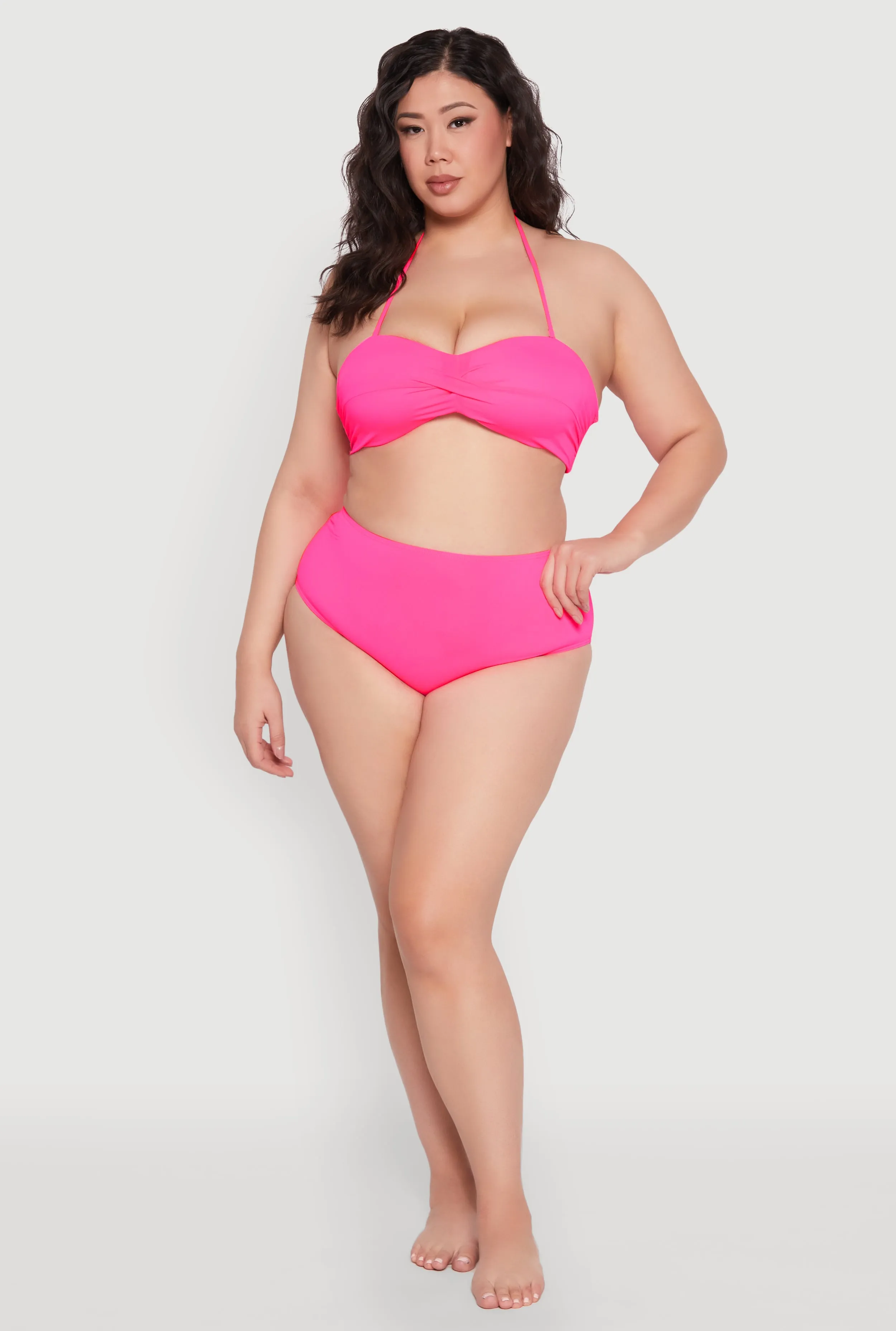 Plus Size Twist Front Halter Bandeau Bikini Top Anti Pilling Surface