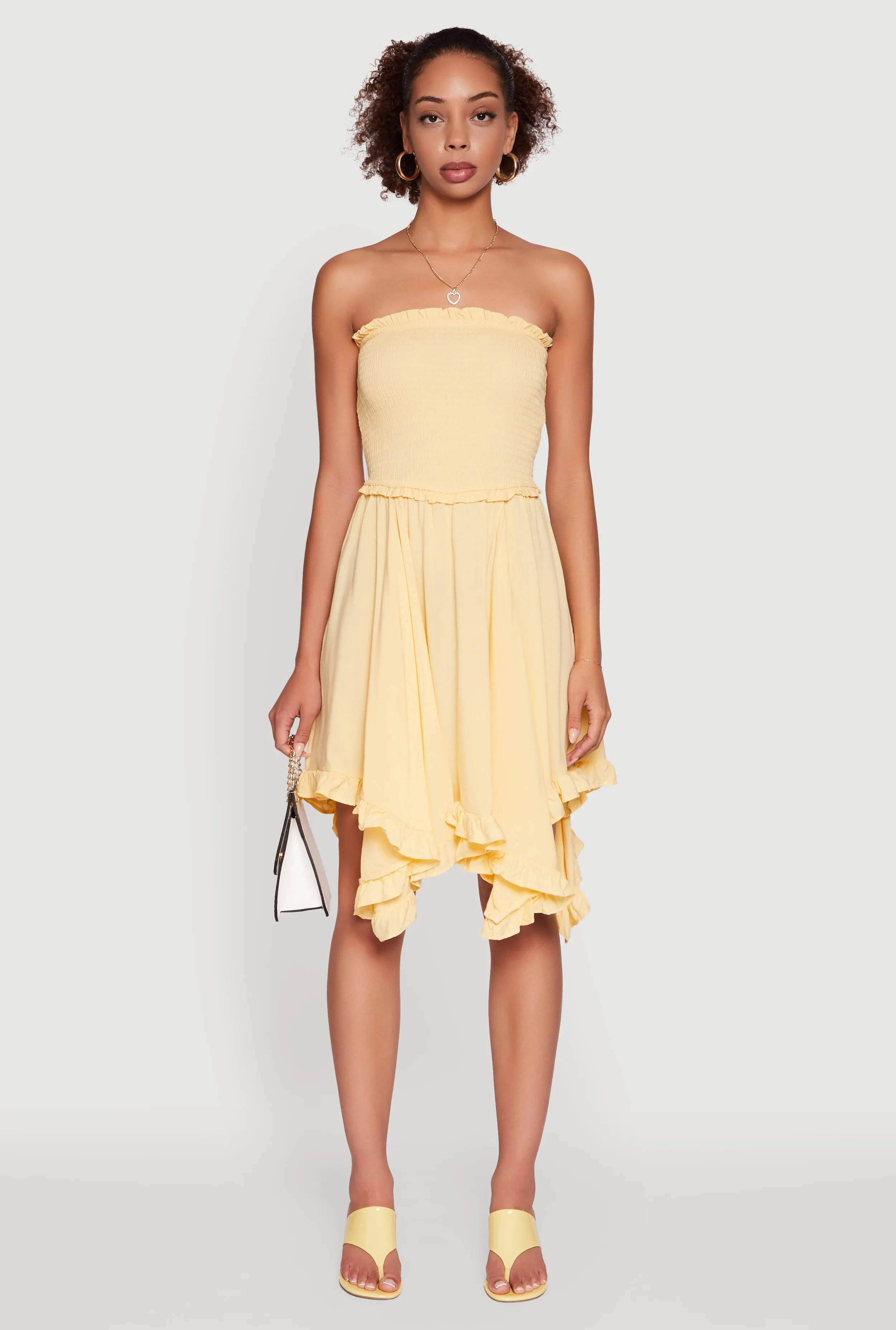 Smocked Handkerchief Hem Tube Dress Flower Lane