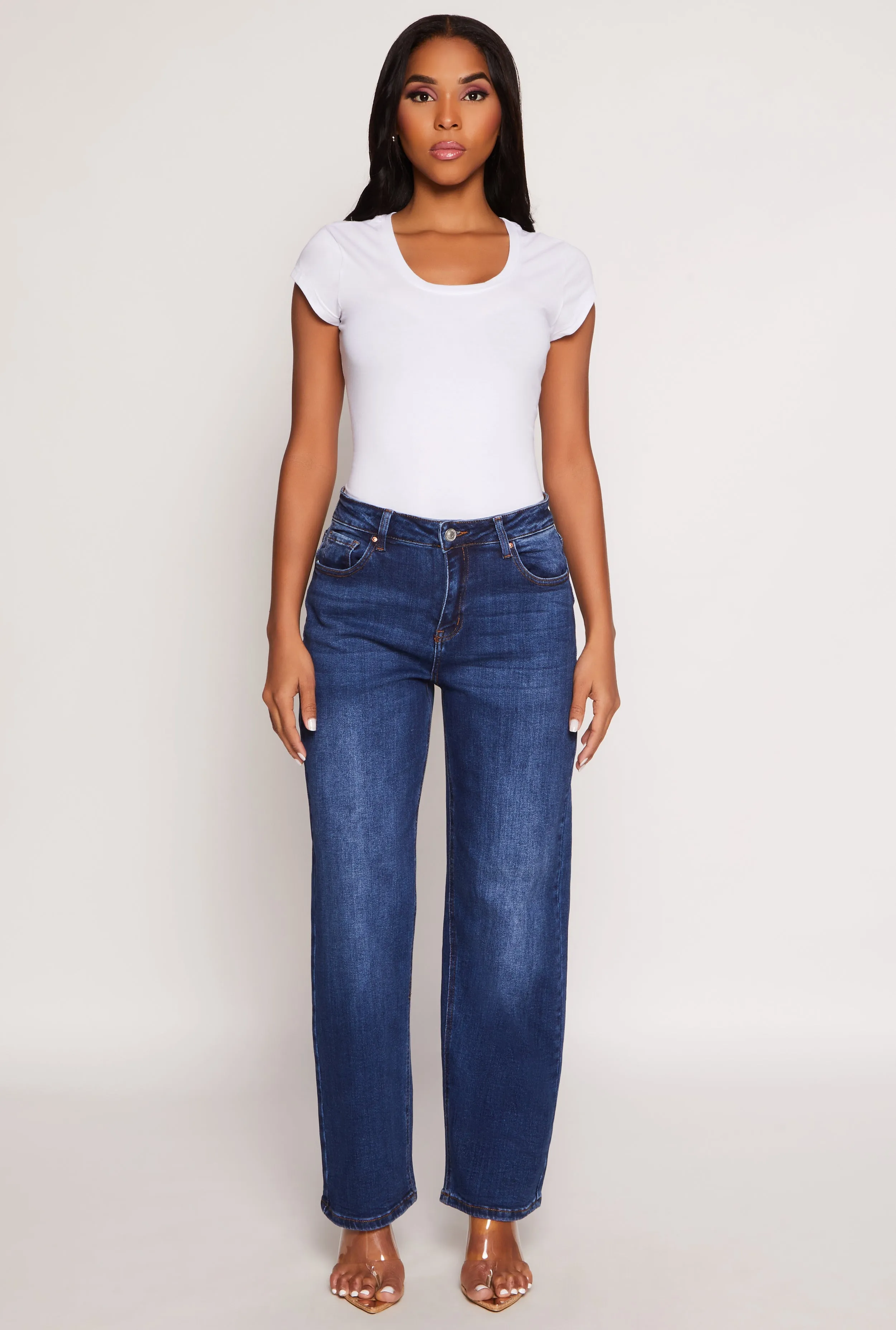 WAX Basic Straight Leg Jeans Flex Knit Waist Panel