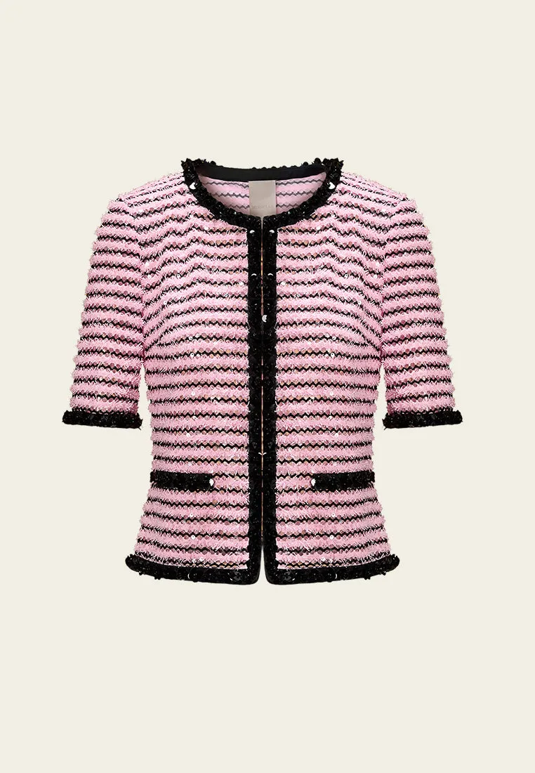 Urban Flow Frayed-detail Sequin-detail Stripped Jacket