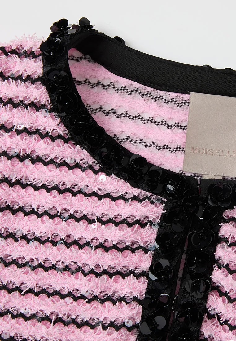 Gentle Breeze Frayed-detail Sequin-detail Stripped Jacket