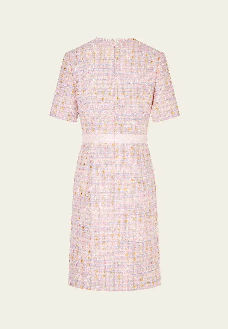 Frayed-detail V-neck Belted Dress Lightweight Fabric Korean Fresh