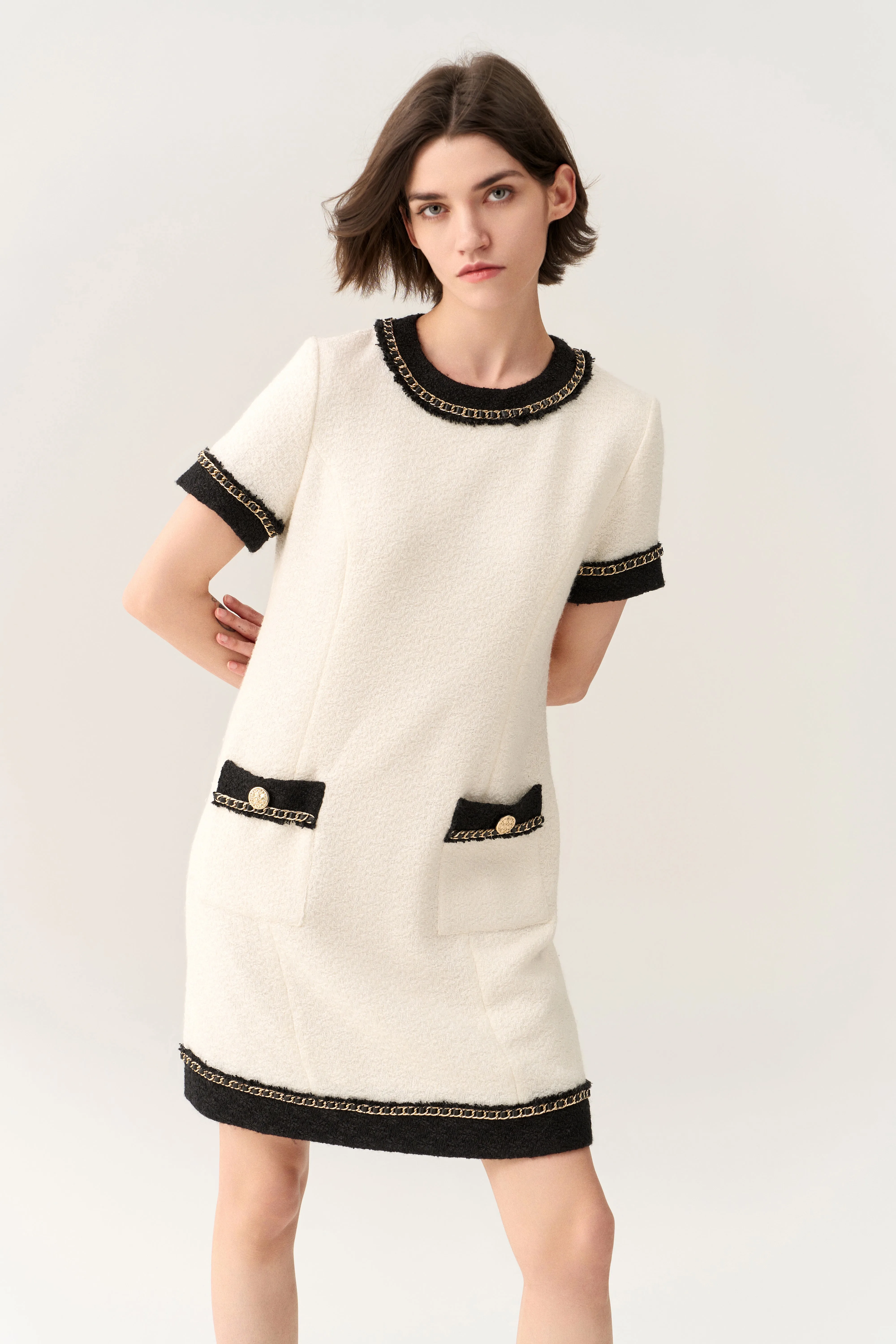 Classy Contrast Tweed Dress Modern Chic