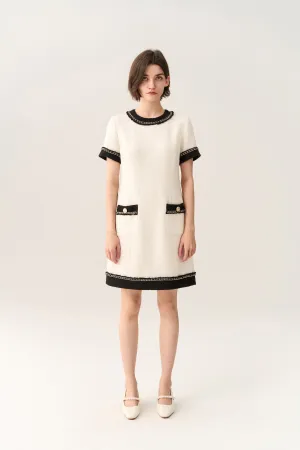 Classy Contrast Tweed Dress WrinkleResistant Finish HygroscopicFiber