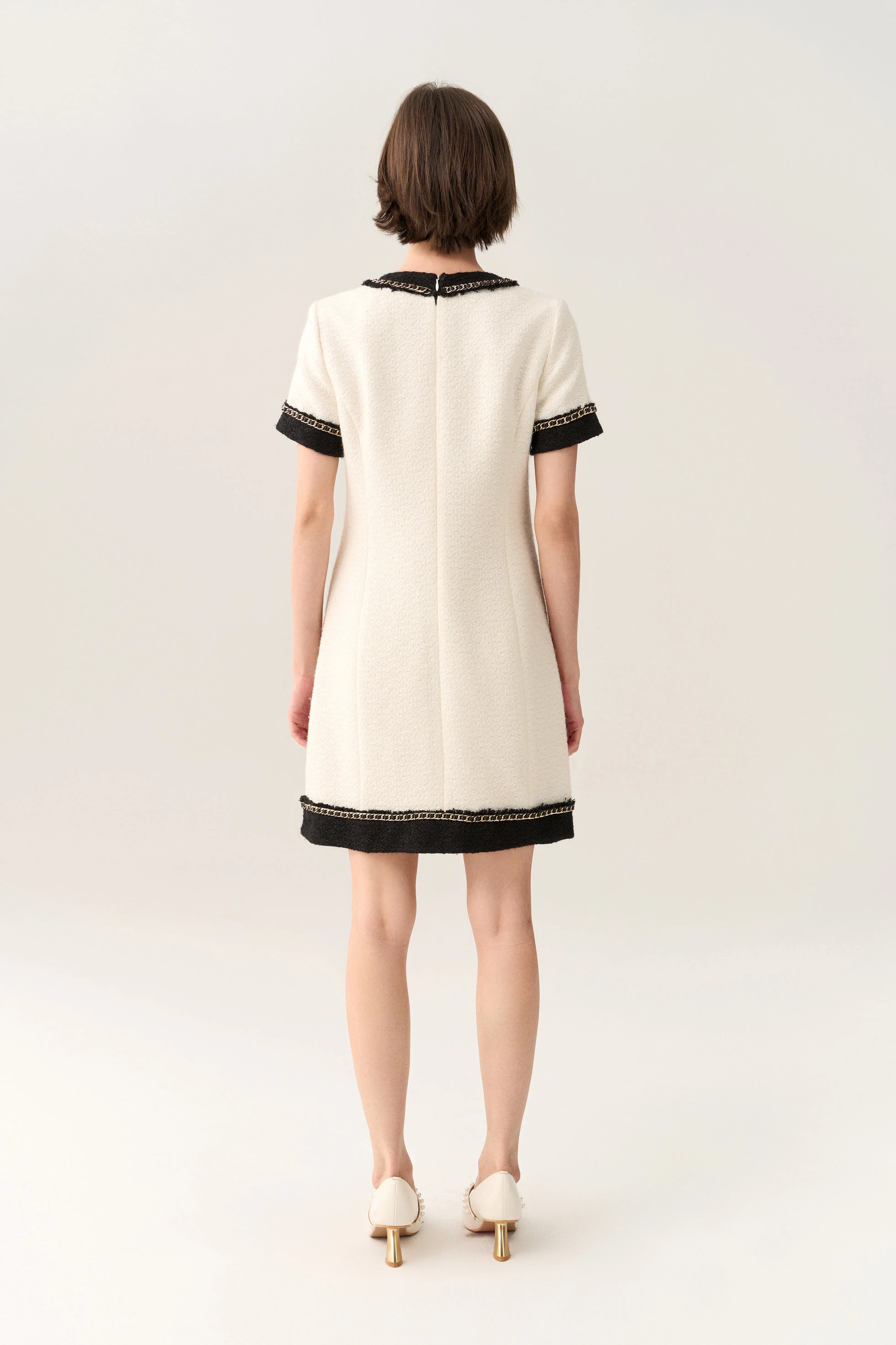 Classy Contrast Tweed Dress Breathable fabric