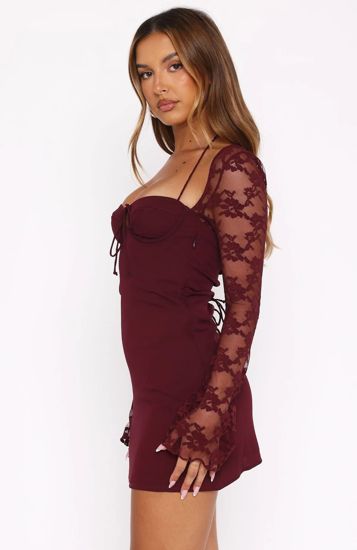 Fairy Touch Won't Hide Long Sleeve Mini Dress Wine