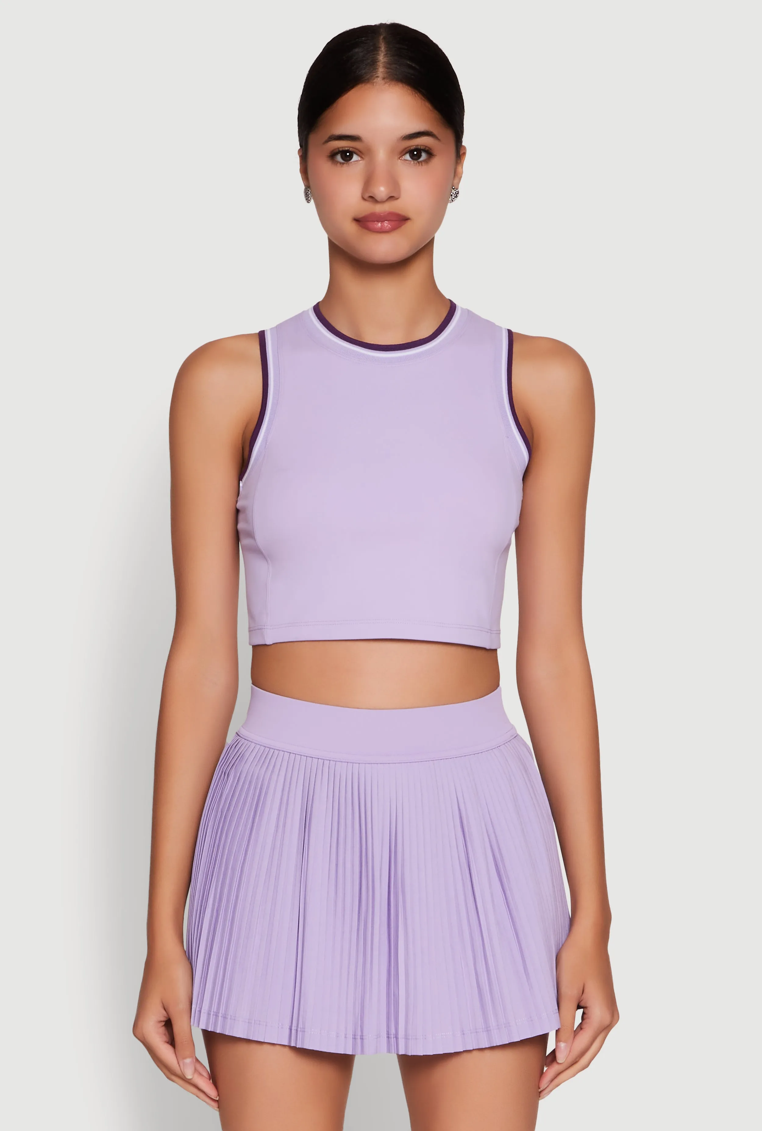 Layered Panel Design Trendy Sleeveless Cropped Crew Neck Top with Contrast Trim