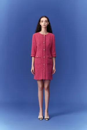 Fuchsia Pink Patch-Pocket Tweed Dress TaglessDesign