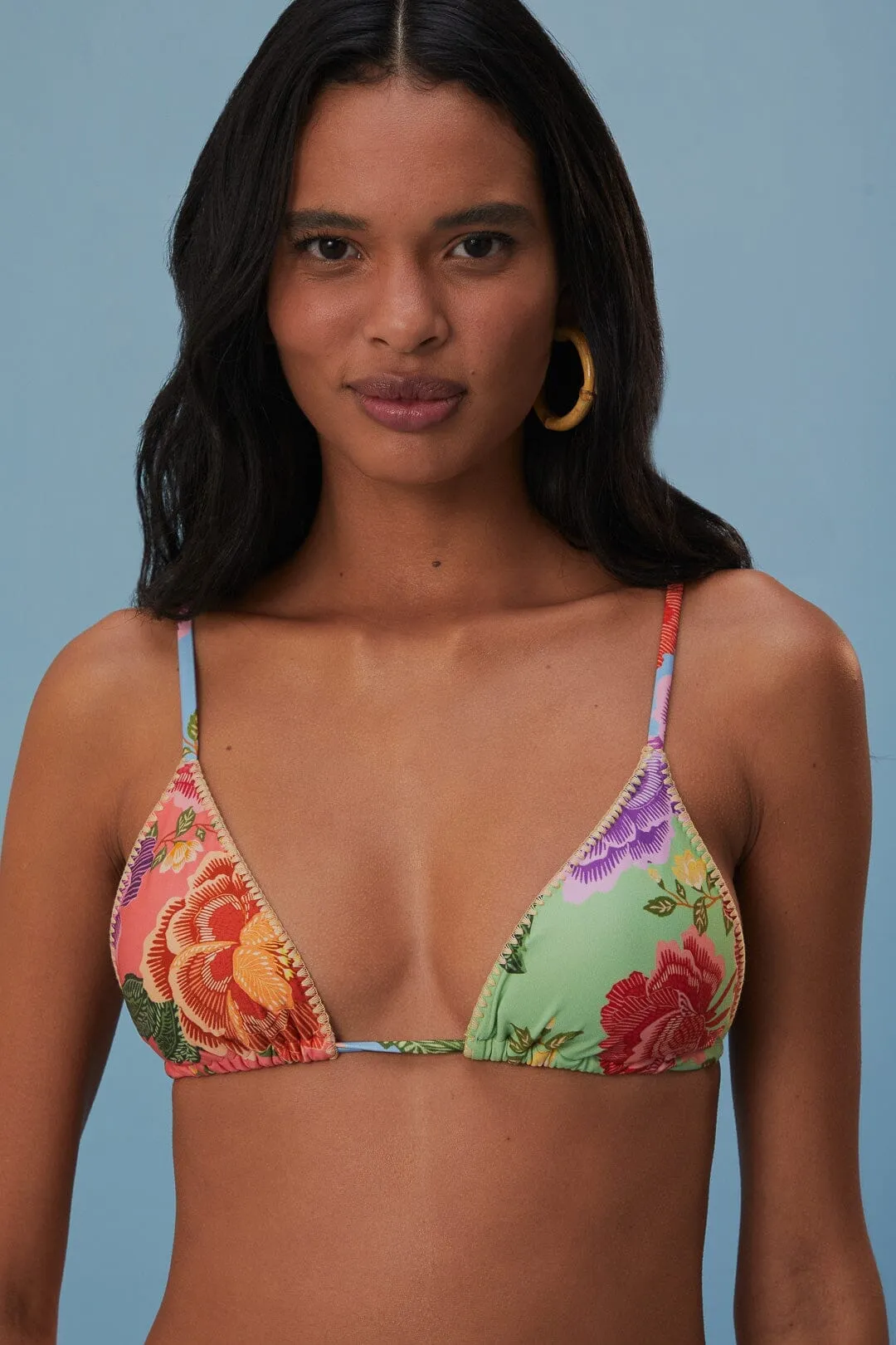Flower Scarves Side Tie Bikini Top HighCollared Design