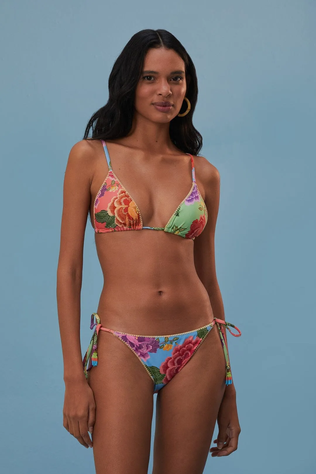 Soft Motion Joyful Mood Flower Scarves Side Tie Bikini Top