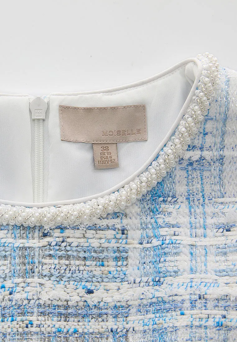 Beaded-Trim Stripped Mix Tweed Dress Glow Up Zero Waste