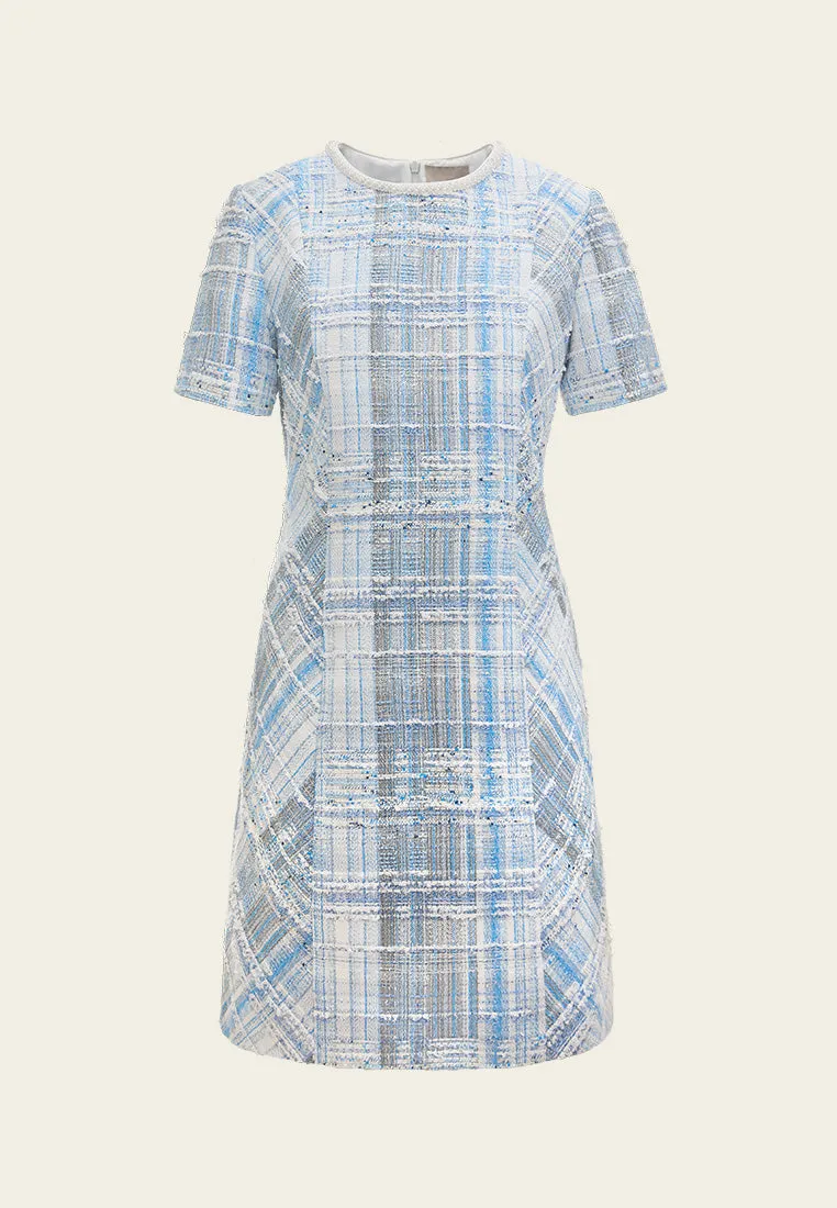 Beaded-Trim Stripped Mix Tweed Dress QuickDryingTech