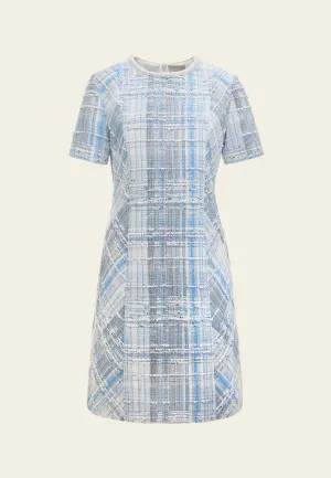 Beaded-Trim Stripped Mix Tweed Dress QuickDryingTech