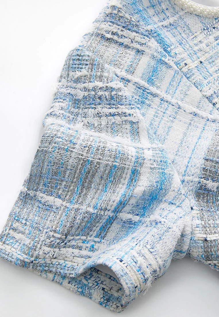 Model Glow Urban Chic Beaded-Trim Stripped Mix Tweed Dress