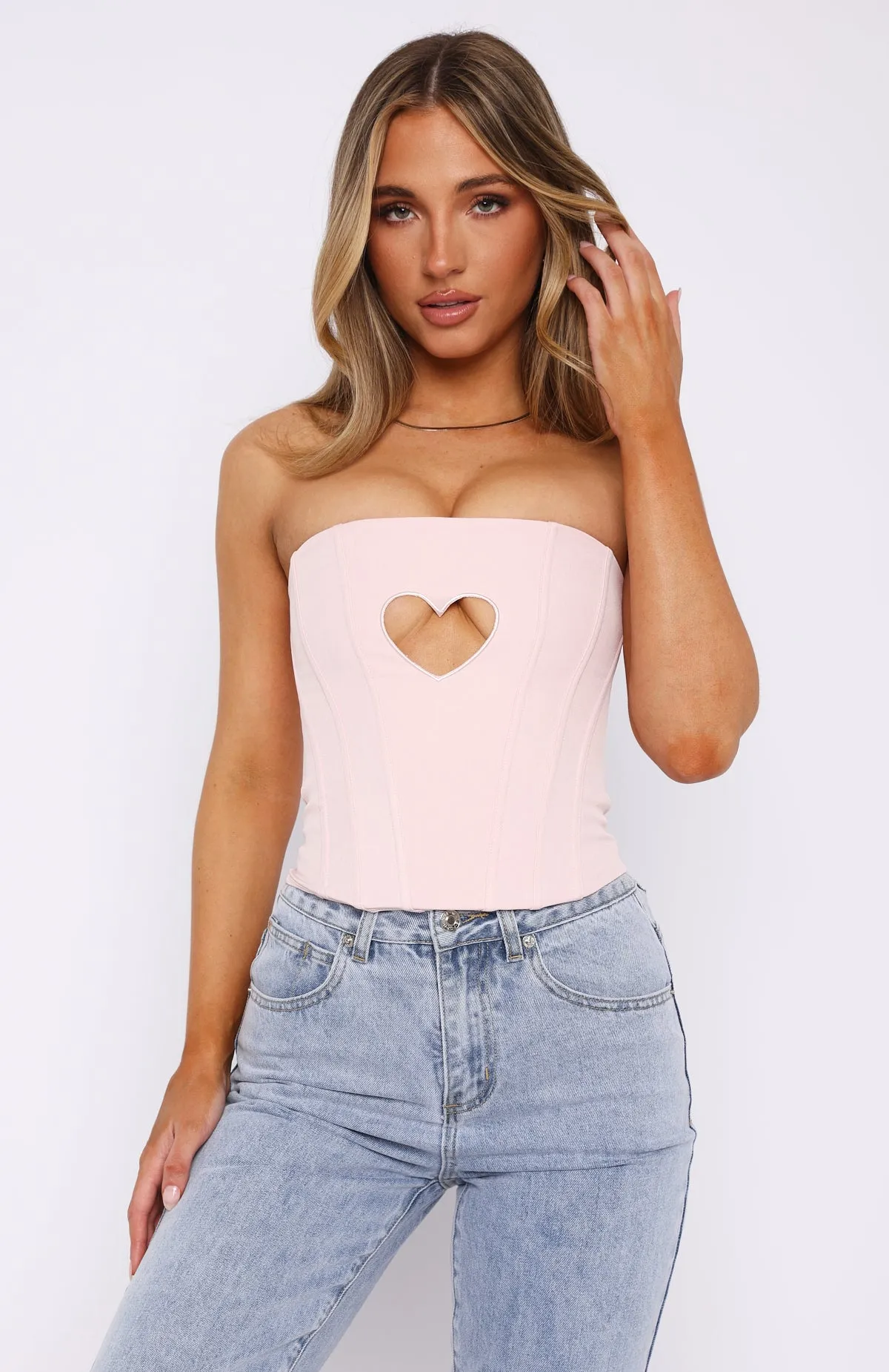 Never Love Again Strapless Bustier Baby Pink Fashionable Tank RawHemDetail