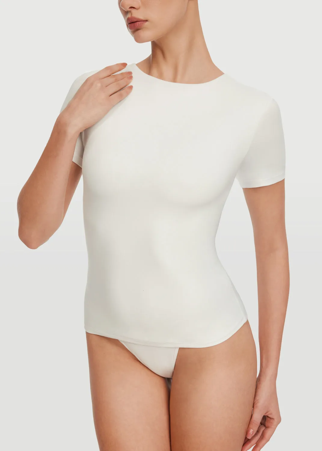 Short Sleeve Crew Neck Top SlimFit Microfiber texture