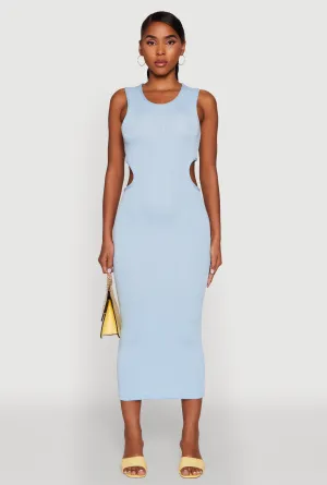 Body Confident Spring Tone Chic Ribbed Knit Keyhole Back Midi Tank Dress