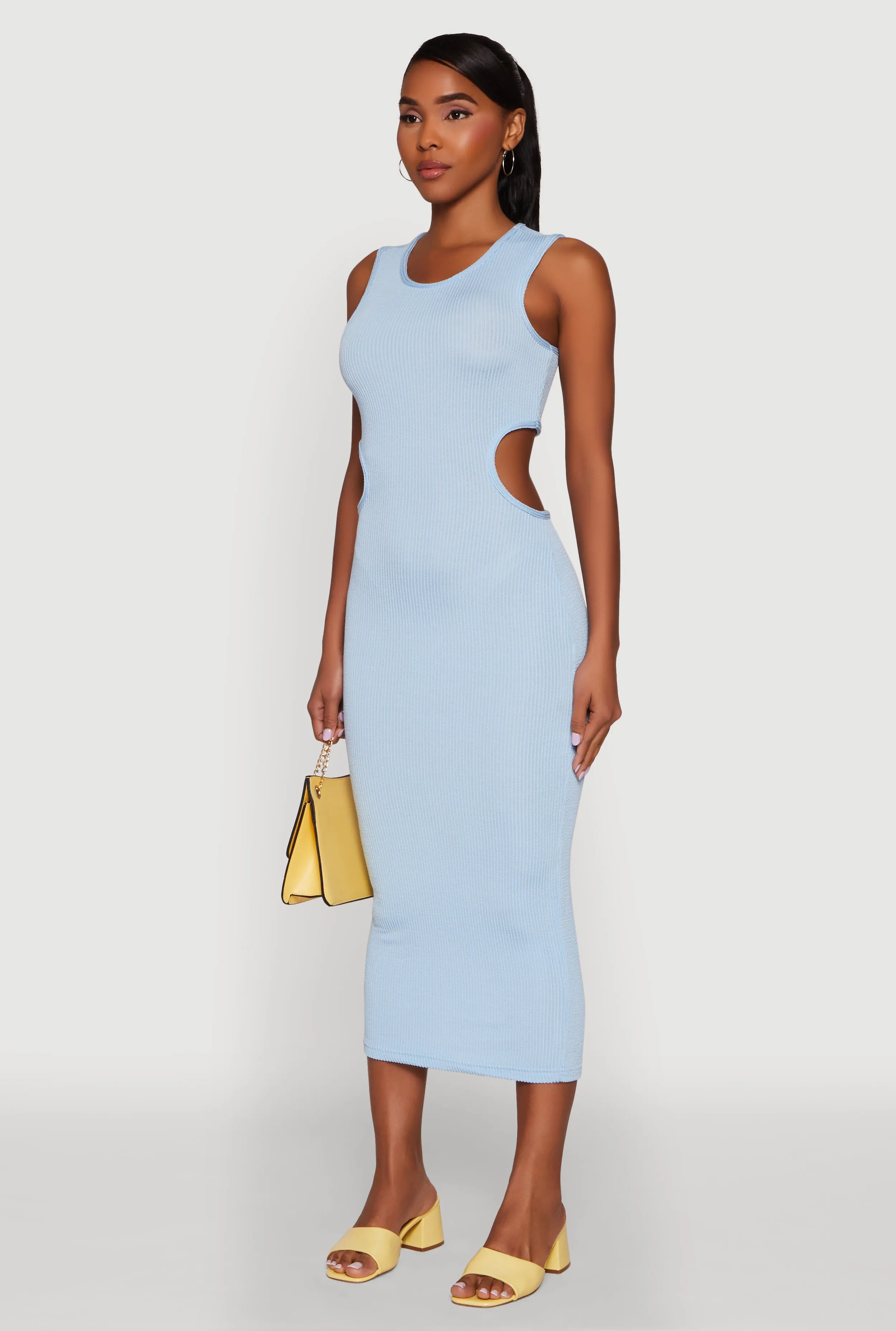 Chic Ribbed Knit Keyhole Back Midi Tank Dress Feminine fit-and-flare style
