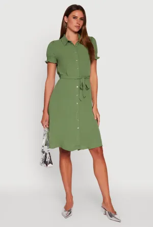 Crepe Knit Puff Sleeve Shirt Dress Star Light Timeless silhouette