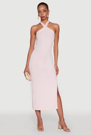 Ribbed Knit Bodycon Halter Dress with Side Slit Coastal Path Gentle Power
