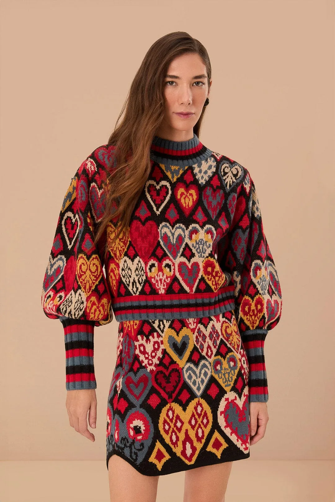 Creative Layering Black Hearts Ikat Knit Skirt