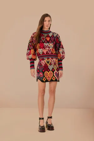 Black Hearts Ikat Knit Skirt Daily Wear High Density Weave