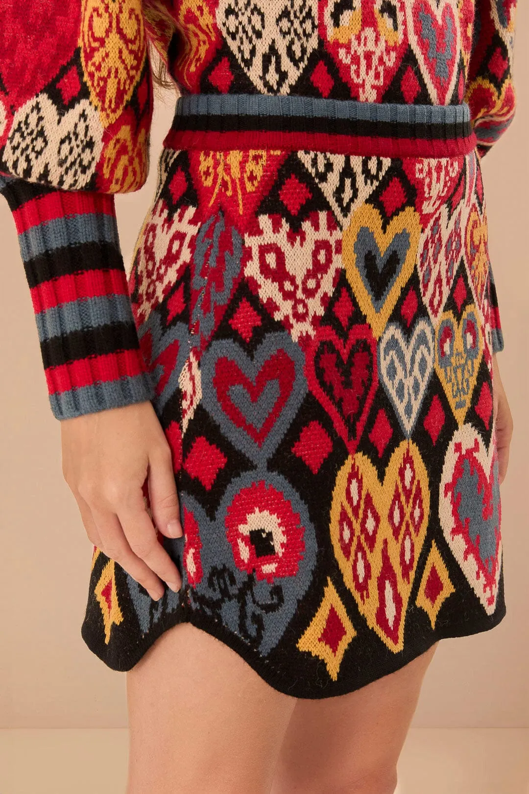 City Tones Wardrobe Hero Black Hearts Ikat Knit Skirt