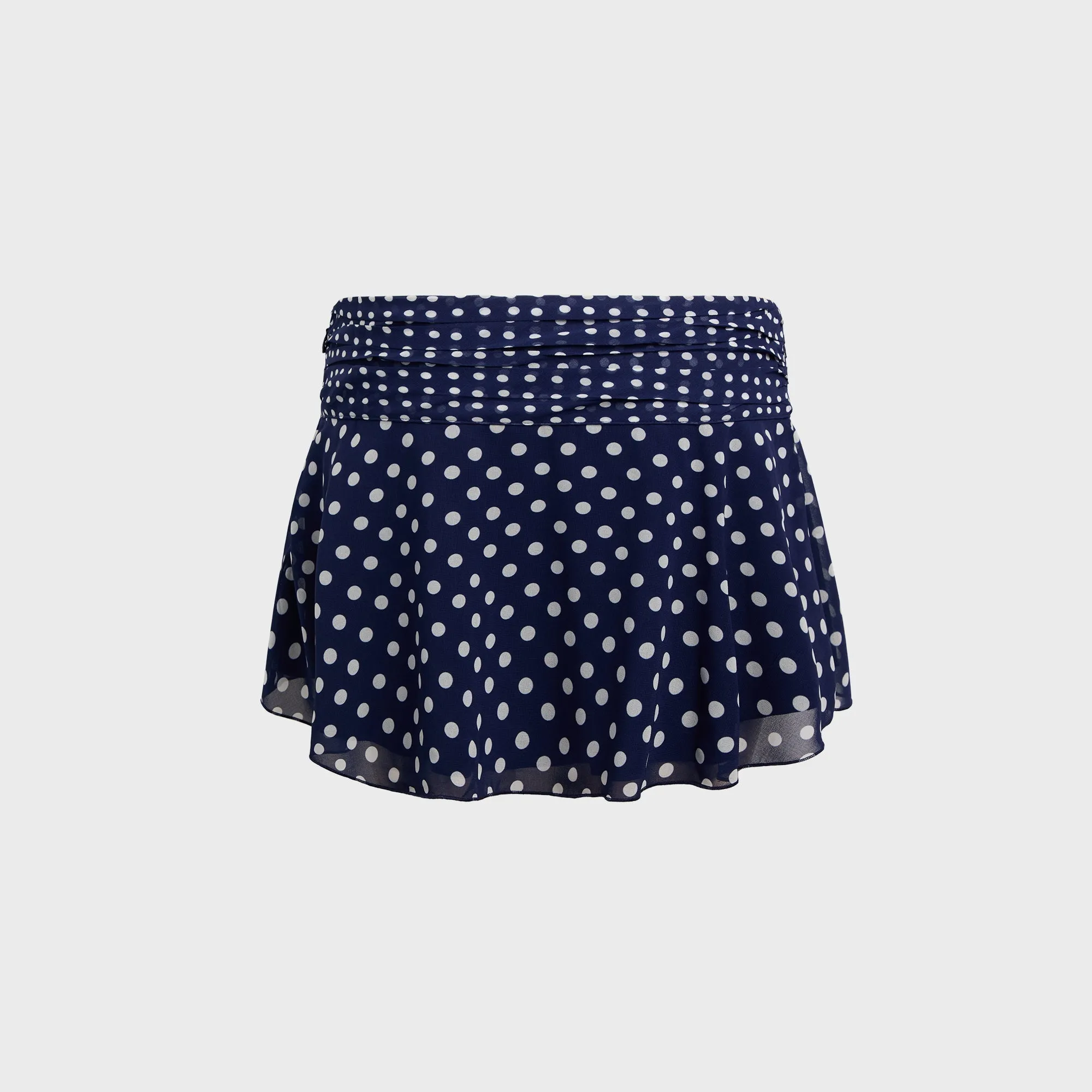 Curvy Fit GUIZIO Chiffon Slit Mini Skirt - Navy Polka Dot
