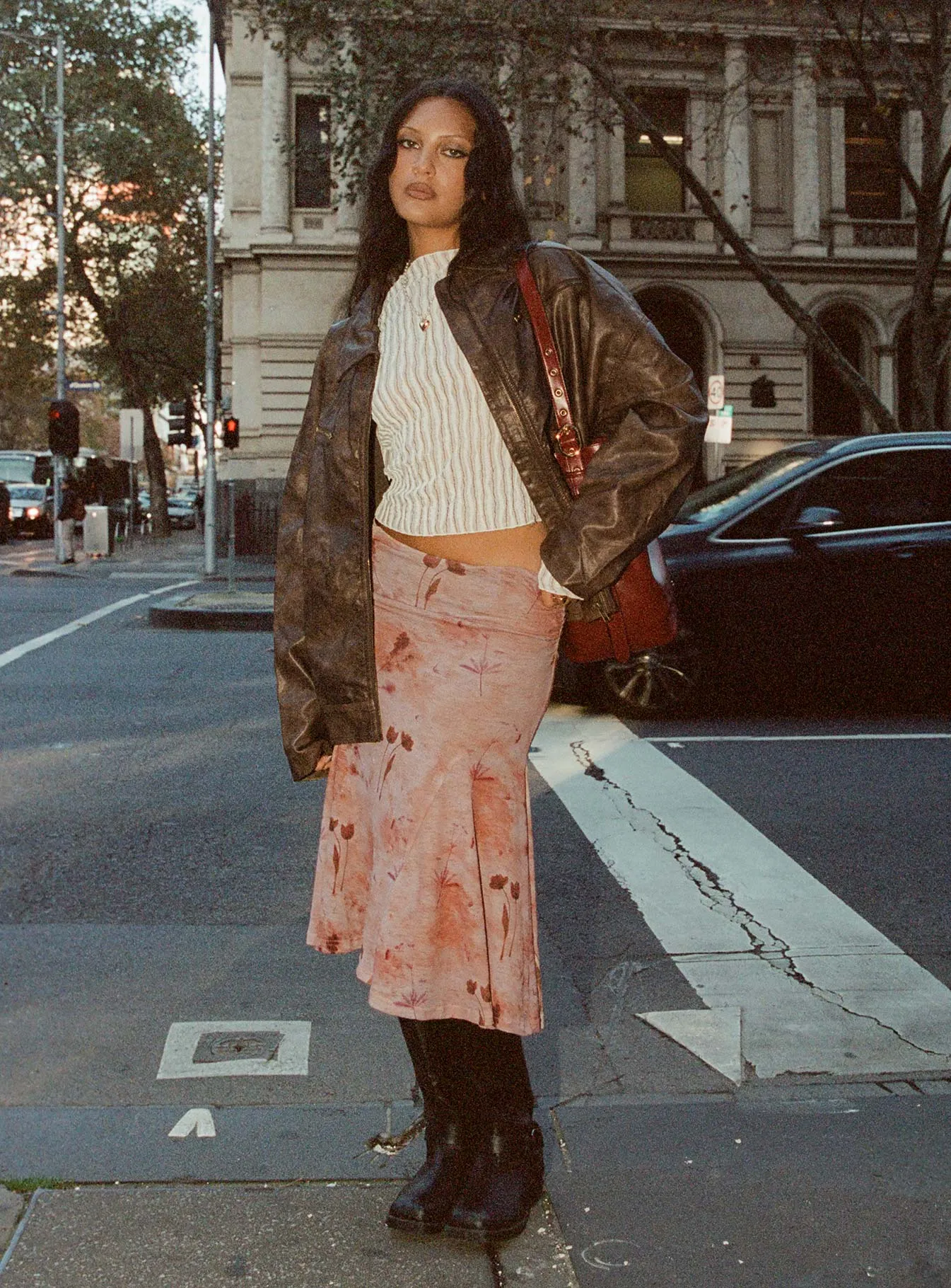 Mood Dressing Lewish Low Rise Midi Skirt Natural Floral