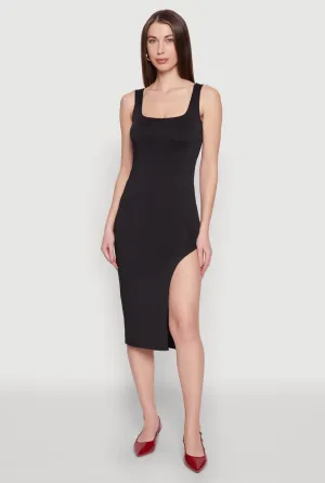 Asymmetrical Side Slit Midi Dress Trendy Wardrobe Rain Safe