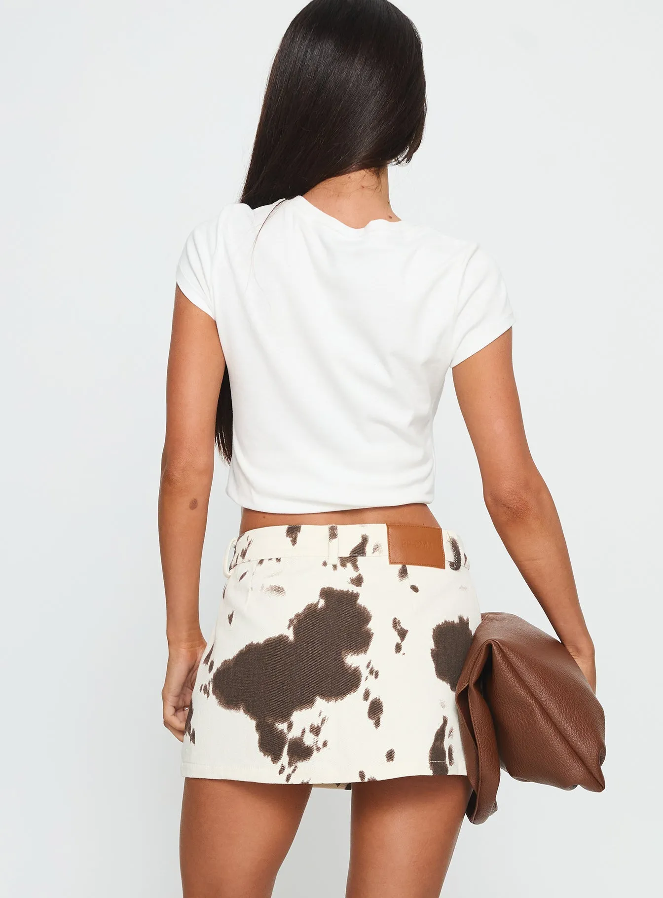 Maxa Denim Mini Skirt Cow Print Festival Outfit
