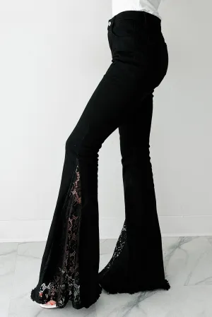 Coraline Saint & Hearts Lace Flare Jeans (Black) Ventilation Panel Taped Neckline