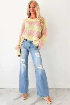 Travel Comfort Eco Friendly Date Night Desirae High Rise Wide Leg Risen Jeans (Light)