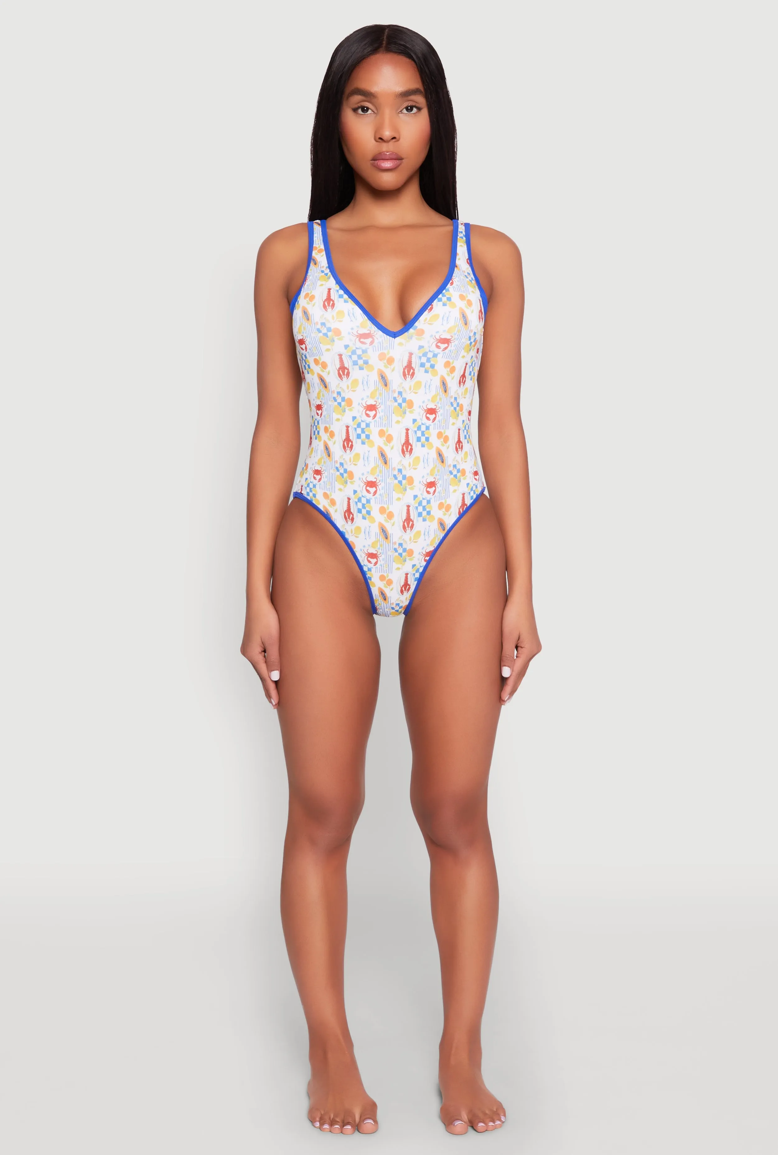 Tropical Crab Papaya Print One Piece Swimsuit Multi Directional Flex Zones