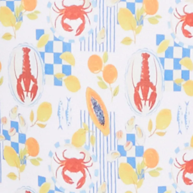 Tropical Crab Papaya Print One Piece Swimsuit Saltwater Proof Stitch Reinforcement