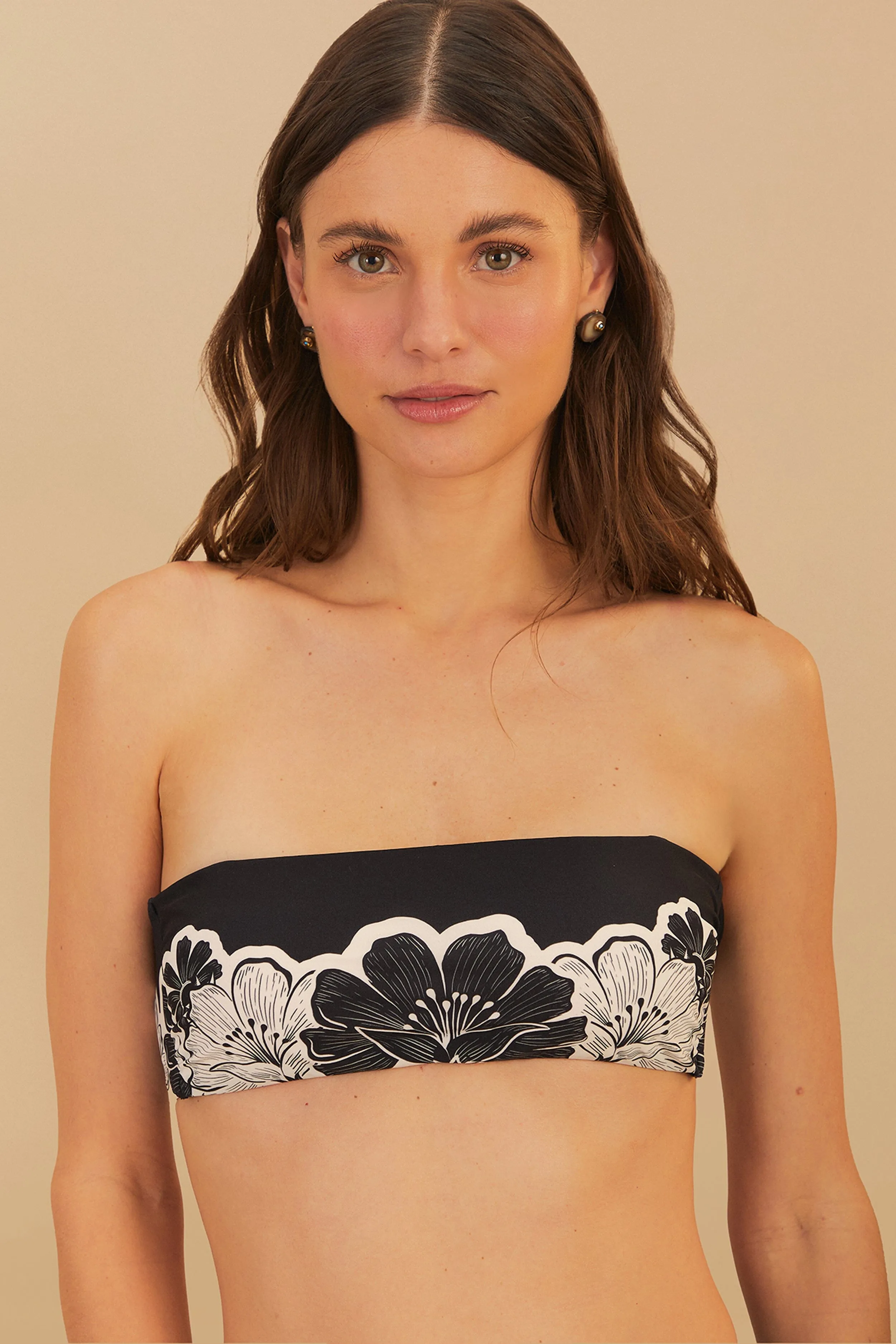 Ethic Core Black Flower Leopards Bandeau Bikini Top