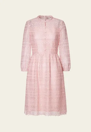 Pink Stand Collar Lace Dress Night Out